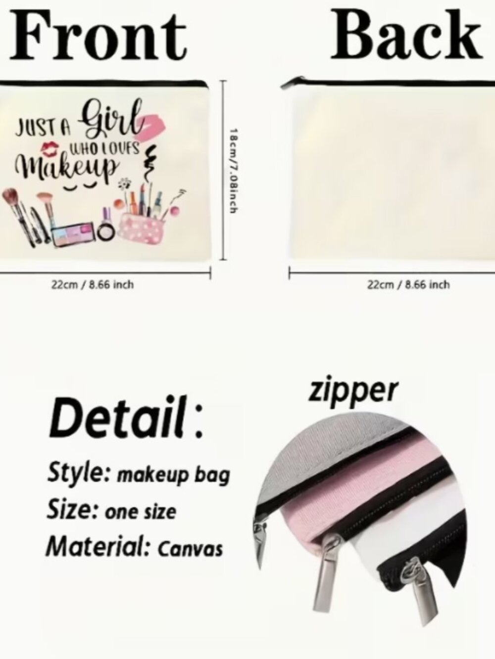 Just a Girl Who Loves Makeup cosmetic pouch - Picture 2 of 2